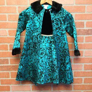 Emily West Girls Metallic Textured Two-Piece Coat Set with Matching Dress Size 7